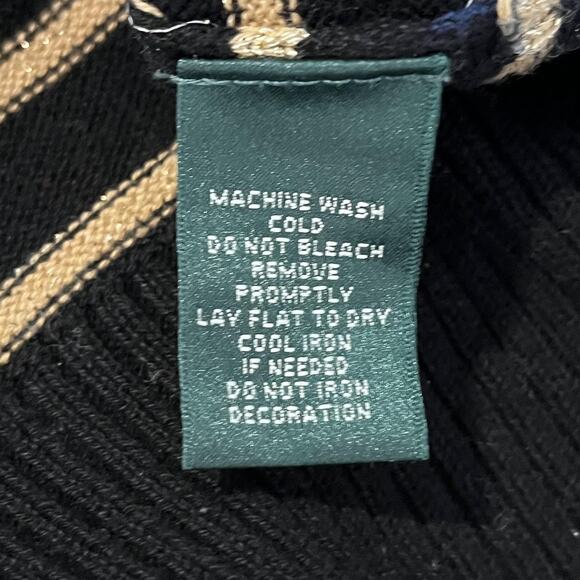 Lauren Ralph Lauren Sweater Womens XL Black Gold Stripe Pullover Button Old Mone - Picture 7 of 10